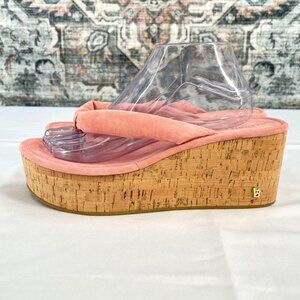 Veronica Beard Geno Wedge Sandals Size 10 Cork Pink Suede